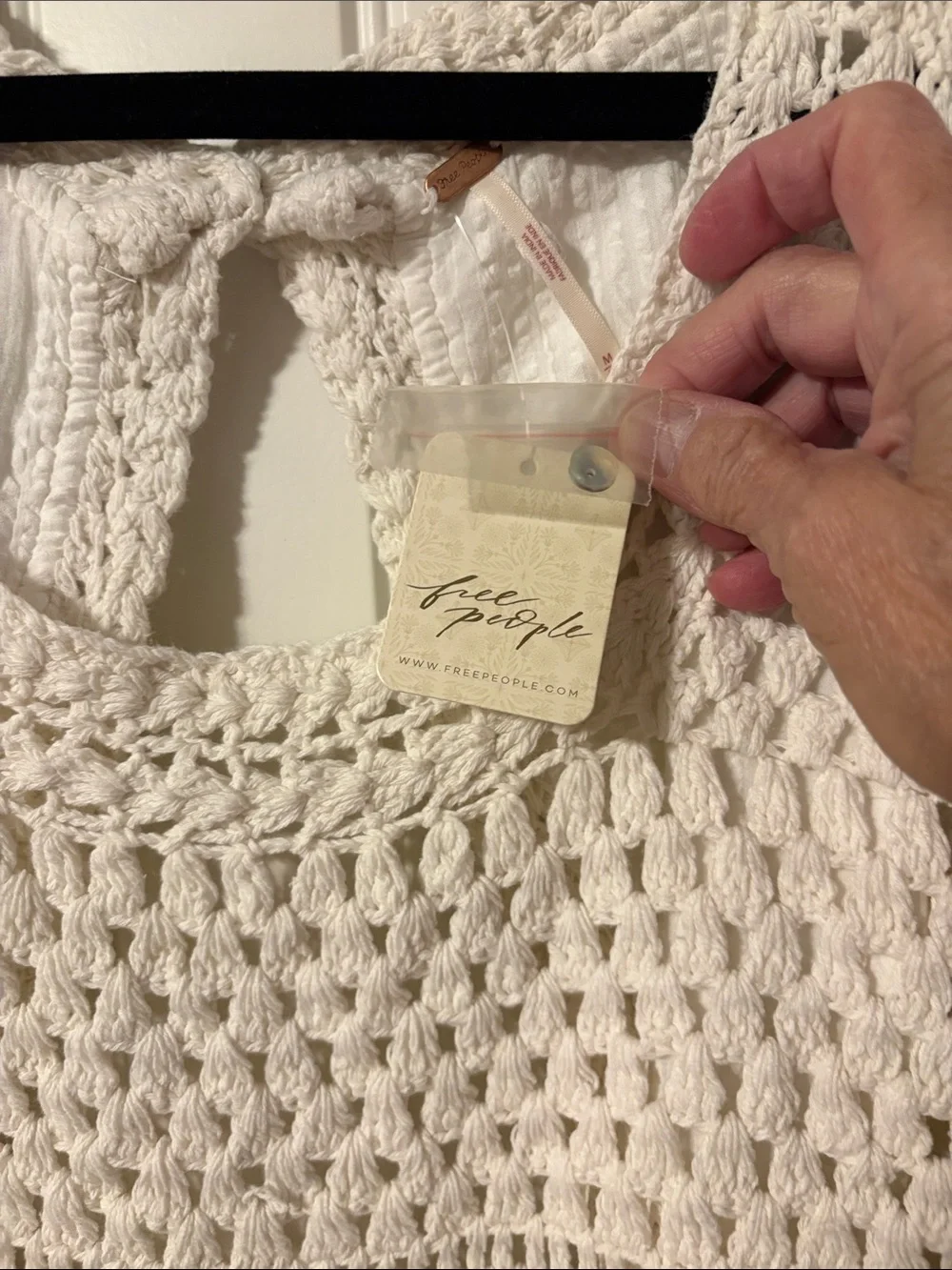 Free People Cream Crochet Peasant Top